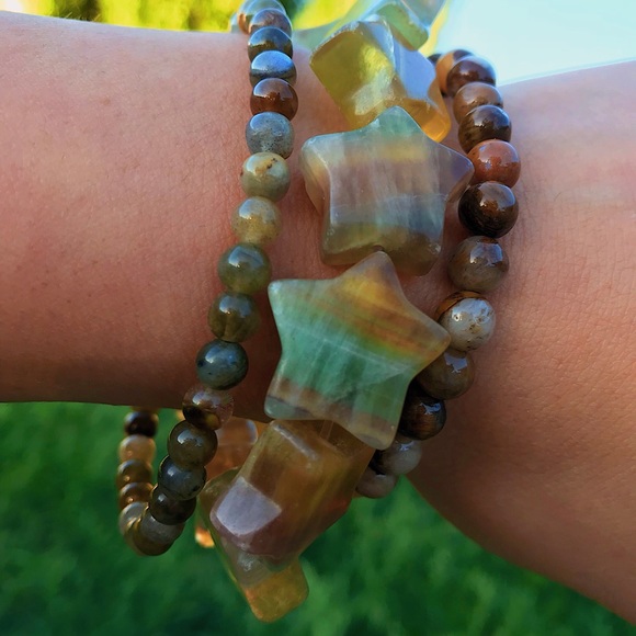Natural Indian Agate & Fancy Jasper Multicolored Gemstone Mixed Bead Bracelets - Picture 5 of 8